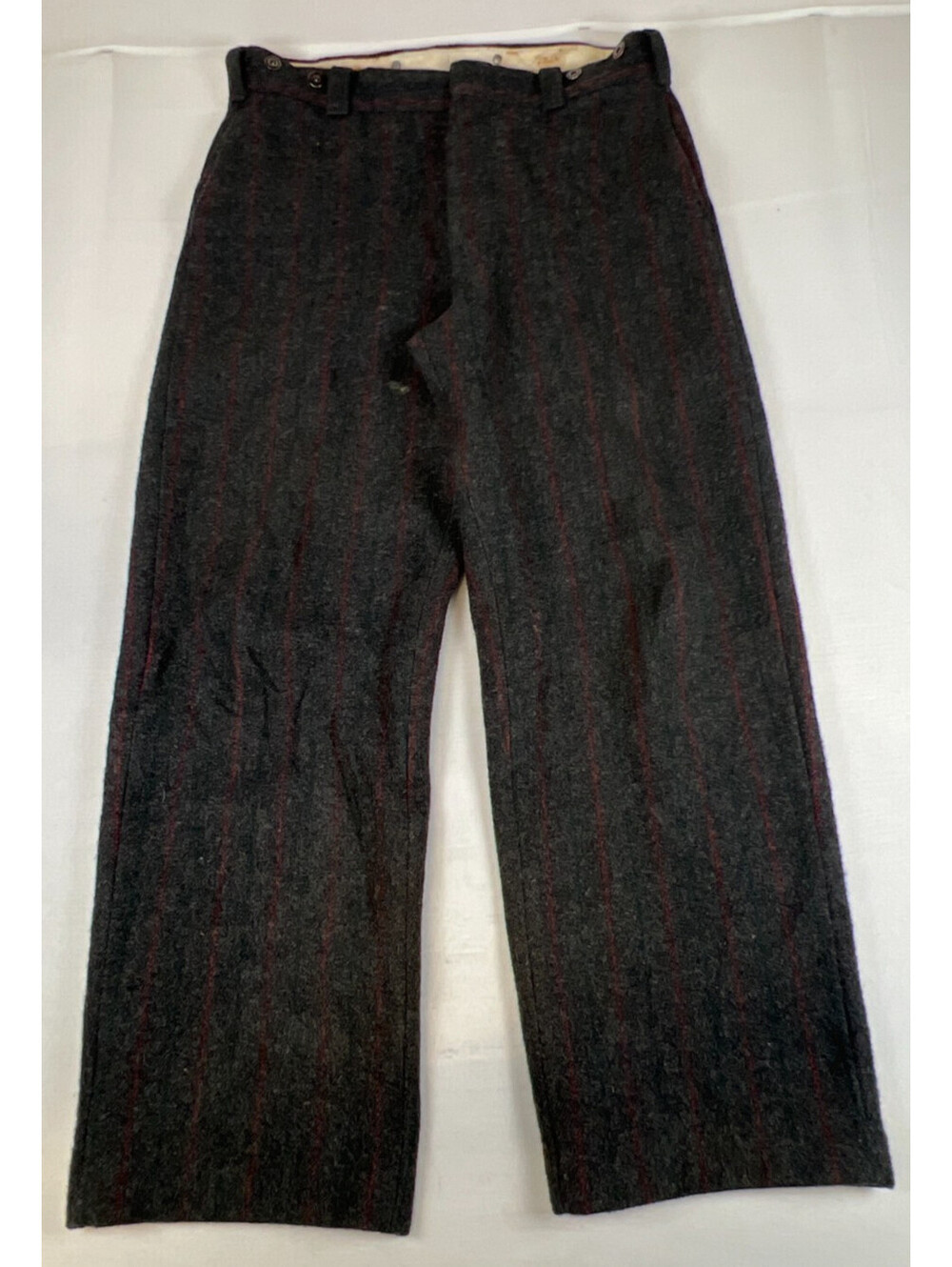 Vintage Woolrich Men 34x30 Made in USA Wool Pinstripe Workwear Pants Gray